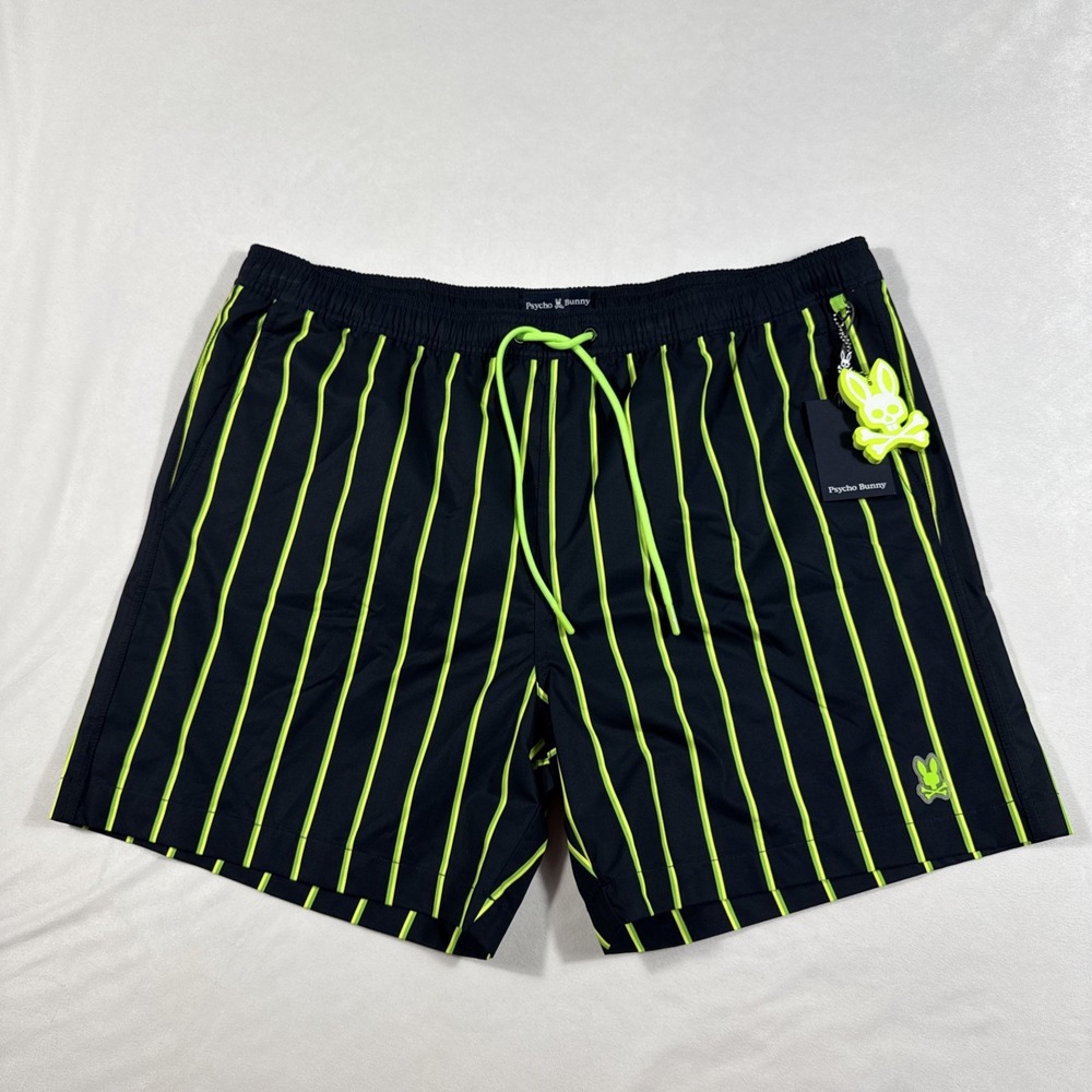 Psycho Bunny Alton Stripe Swim Trunk Shorts Men Size XXL Color 410 Navy 5.5" NWT